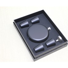 4 Shot Bardaklı Matara Seti Yuvarlak Siyah