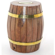 Pirinç Ahşap Fıçı Kumbara 12.5 cm