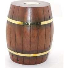 Pirinç Ahşap Fıçı Kumbara 18 cm