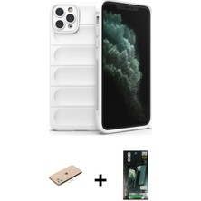 Cepte Toptan iPhone 11 Pro Atlas Koleksiyonu - Siyah 360 Mat Full Body Arka Koruyucu + Mavi Renkli Kamera Lens Koruma Cam