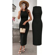 Barış Beauty Kadın Askılı Bisiklet Yaka Beli Büzgülü Uzun Bürümcük Elbise