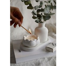 Erya Home Dekoratif Vazo Mumluk Seti Tepsili – Modern Minimal Ev Dekoru (Krem Siyah Şarap)