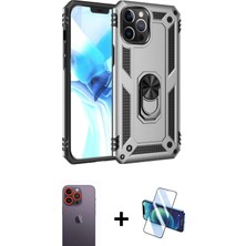 Cepte Toptan iPhone 12 Pro Max Ahenk Klasik Koleksiyonu - Siyah 3D Antistatik Cam Ekran Koruyucu + Turuncu Neon Fosforlu Kamera Lens