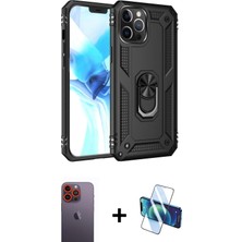 Cepte Toptan iPhone 12 Pro Max Ahenk Klasik Koleksiyonu - Siyah 3D Antistatik Cam Ekran Koruyucu + Turuncu Neon Fosforlu Kamera Lens