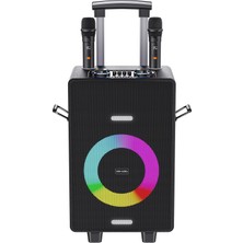 Ven-Dens VD-SPK004 Premium 8 Inç Çift Mikrofonlu ve LED Işıklı Taşınabilir Bluetooth Parti Hoparlörü