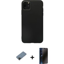 Cepte Toptan iPhone 11 Pro Max Kozmos Yansıma Özel Seri - Siyah 3D Antistatik Hayalet Cam Ekran Koruyucu + Siyah Shine Kamera Lens Koruma Cam