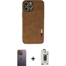 Cepte Toptan iPhone 12 Pro Max Doruk Asil Koleksiyonu - Siyah Bilvis Hayalet Cam Ekran Koruyucu + Sarı Neon Fosforlu Kamera Lens