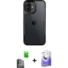 iPhone 16 Akış Çizgi Koleksiyonu - Siyah Bilvis 5in1 5d Magic Hayalet Cam Ekran Koruyucu + Siyah Raze Metal Kamera Lens