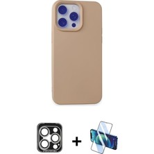 Cepte Toptan iPhone 15 Pro Max Ahenk Serisi - Siyah 3D Antistatik Seramik Nano Ekran Koruyucu + Gümüş Pvd Metal Kamera Lens