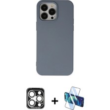 Cepte Toptan iPhone 15 Pro Max Ahenk Serisi - Siyah 3D Antistatik Seramik Nano Ekran Koruyucu + Gümüş Pvd Metal Kamera Lens