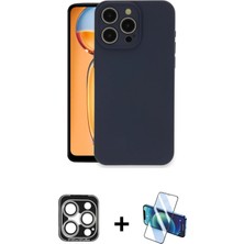 Cepte Toptan iPhone 15 Pro Max Ahenk Serisi - Siyah 3D Antistatik Seramik Nano Ekran Koruyucu + Gümüş Pvd Metal Kamera Lens