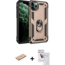 Cepte Toptan iPhone 11 Pro Max Ahenk Klasik Koleksiyonu - Siyah Seramik Nano Ekran Koruyucu + Pembe Renkli Kamera Lens Koruma Cam