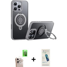 Cepte Toptan iPhone 16 Pro Max Zirve Çizgi Prime - Şeffaf Pasifik Cam Ekran Koruyucu + Natural Grey Raze Metal Kamera Lens