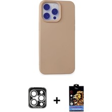 Cepte Toptan iPhone 15 Pro Max Ahenk Serisi - Siyah Buffer Hayalet Cam Ekran Koruyucu + Gümüş Pvd Metal Kamera Lens
