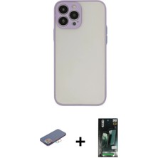 Cepte Toptan iPhone 13 Pro Ahenk Çizgi Serisi - Şeffaf 360 Full Body Arka Koruyucu + Pembe Renkli Kamera Lens Koruma Cam