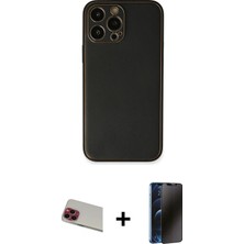 iPhone 13 Pro Max Yadigar Klasik - Siyah 3D Antistatik Hayalet Cam Ekran Koruyucu + Kırmızı Rainbow Kamera Lens Koruma Cam