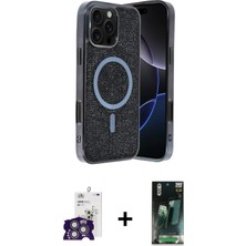 Cepte Toptan iPhone 16 Pro Max Eksen Çizgi - Siyah 360 Mat Full Body Arka Koruyucu + Gümüş Bilvis Titan Kamera Lens