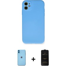 Cepte Toptan iPhone 11 Ahenk Serisi - Siyah 6d Antistatik Mat Seramik Hayalet Nano Ekran Koruyucu + Mavi Neon Fosforlu Kamera Lens