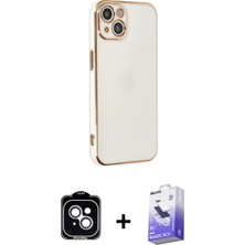 iPhone 14 Yankı Serisi - Siyah Bilvis 5in1 5d Magic Hayalet Cam Ekran Koruyucu + Gümüş Pvd Metal Kamera Lens