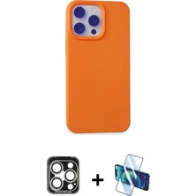 Cepte Toptan iPhone 15 Pro Max Ahenk Serisi - Siyah 3D Antistatik Seramik Nano Ekran Koruyucu + Gümüş Pvd Metal Kamera Lens
