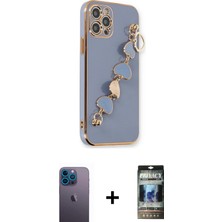 Cepte Toptan iPhone 12 Pro Nova Işık Prime - Siyah 34D Hayalet Izgaralı Cam + Mavi Neon Fosforlu Kamera Lens