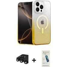 Cepte Toptan iPhone 15 Pro Max Eksen Minimal Özel Seri - Şeffaf Pasifik Cam Ekran Koruyucu + Siyah Raze Metal Kamera Lens