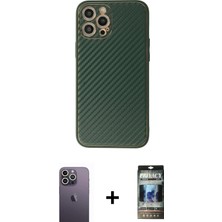 Cepte Toptan iPhone 12 Pro Ahenk Işık - Siyah 34D Hayalet Izgaralı Cam + Beyaz Neon Fosforlu Kamera Lens