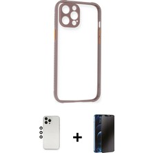 iPhone 12 Pro Nova Asil Özel Seri - Siyah 3D Antistatik Hayalet Cam Ekran Koruyucu + Gümüş Shine Kamera Lens