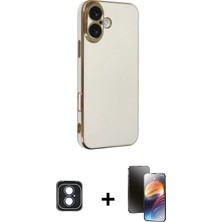 iPhone 16 Yankı Serisi - Siyah 3D Antistatik Mat Seramik Nano Ekran Koruyucu + Mavi Pvd Metal Kamera Lens