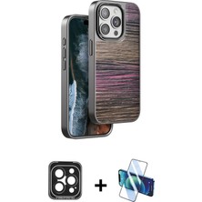 Cepte Toptan iPhone 15 Pro Max Atlas Minimal Özel Seri - Siyah 3D Antistatik Cam Ekran Koruyucu + Siyah Pvd Metal Kamera Lens