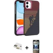 Cepte Toptan iPhone 11 Doruk Serisi - Siyah 34D Hayalet Izgaralı Cam + Gold Pers Alüminyum Kamera Lens