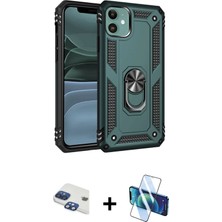 iPhone 11 Ahenk Klasik Koleksiyonu - Siyah 3D Antistatik Cam Ekran Koruyucu + Lacivert Pers Alüminyum Kamera Lens