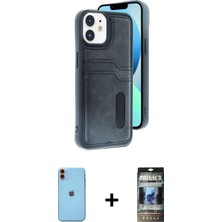 Cepte Toptan iPhone 11 Yörünge Işık Serisi - Siyah 34D Hayalet Izgaralı Cam + Turuncu Neon Fosforlu Kamera Lens