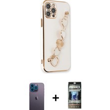 Cepte Toptan iPhone 12 Pro Nova Işık Prime - Siyah 34D Hayalet Izgaralı Cam + Mavi Neon Fosforlu Kamera Lens