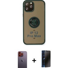 Cepte Toptan iPhone 12 Pro Yörünge Çizgi - Siyah 3D Antistatik Hayalet Cam Ekran Koruyucu + Turuncu Neon Fosforlu Kamera Lens