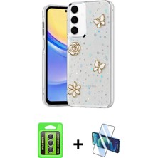 Galaxy A15 4g Yörünge Form - Siyah 3D Antistatik Cam Ekran Koruyucu + Gümüş Raze Metal Kamera Lens