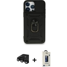 Cepte Toptan iPhone 15 Pro Max Ahenk Klasik - Siyah Bilvis Hayalet Cam Ekran Koruyucu + Siyah Raze Metal Kamera Lens