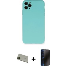 Cepte Toptan iPhone 11 Pro Max Ahenk Serisi - Siyah 3D Antistatik Hayalet Cam Ekran Koruyucu + Yeşil Rainbow Kamera Lens Koruma Cam