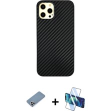 iPhone 12 Pro Max Nova Çizgi - Siyah 3D Antistatik Seramik Nano Ekran Koruyucu + Gökkuşağı Shine Kamera Lens Koruma Cam