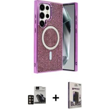 Cepte Toptan Galaxy S24 Ultra Eksen Çizgi - Siyah Bilvis Hayalet Cam Ekran Koruyucu + Gold Pvd Metal Kamera Lens