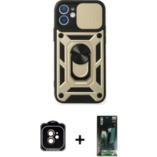 Cepte Toptan iPhone 11 Ahenk Klasik - Siyah 360 Mat Full Body Arka Koruyucu + Turuncu Pvd Metal Kamera Lens