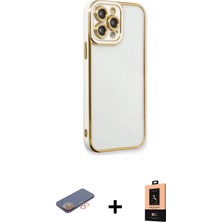 Cepte Toptan iPhone 13 Pro Max Çekirdek Klasik Serisi - Şeffaf Maxco Cam Ekran Koruyucu + Turuncu Renkli Kamera Lens Koruma Cam