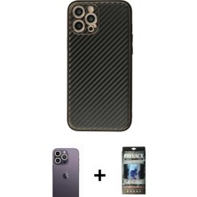 Cepte Toptan iPhone 12 Pro Ahenk Işık - Siyah 34D Hayalet Izgaralı Cam + Beyaz Neon Fosforlu Kamera Lens