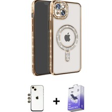 Cepte Toptan iPhone 14 Zirve Doku Prime - Siyah Bilvis 5in1 5d Magic Hayalet Cam Ekran Koruyucu + Gold Shine Kamera Lens