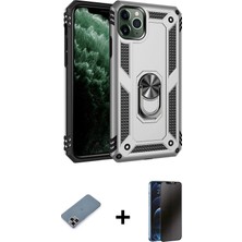 Cepte Toptan iPhone 11 Pro Max Ahenk Klasik Koleksiyonu - Siyah 3D Antistatik Hayalet Cam Ekran Koruyucu + Mor Metal Kamera Lens Koruma Cam