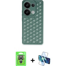 Cepte Toptan Redmi Note 13 Pro 4g Zirve Form - Siyah 3D Antistatik Cam Ekran Koruyucu + Gümüş Raze Metal Kamera Lens