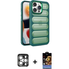 Cepte Toptan iPhone 15 Pro Max Yadigar Doku Özel Seri - Siyah Buffer Hayalet Cam Ekran Koruyucu + Gümüş Pvd Metal Kamera Lens