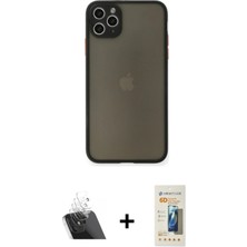 Cepte Toptan iPhone 11 Pro Max Ahenk Çizgi Serisi - Siyah 6d Mat Seramik Hayalet Nano Ekran Koruyucu + Şeffaf Kamera Lens Koruma Cam