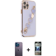 Cepte Toptan iPhone 12 Pro Nova Işık Prime - Siyah 34D Hayalet Izgaralı Cam + Mavi Neon Fosforlu Kamera Lens