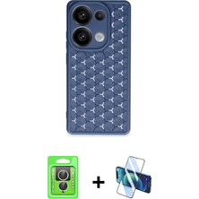 Cepte Toptan Redmi Note 13 Pro 4g Zirve Form - Siyah 3D Antistatik Cam Ekran Koruyucu + Gümüş Raze Metal Kamera Lens